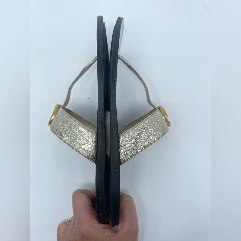 Gucci Metallic Gold leather GG marmont thong sandals flat EU 39.5 - Picture 12 of 12